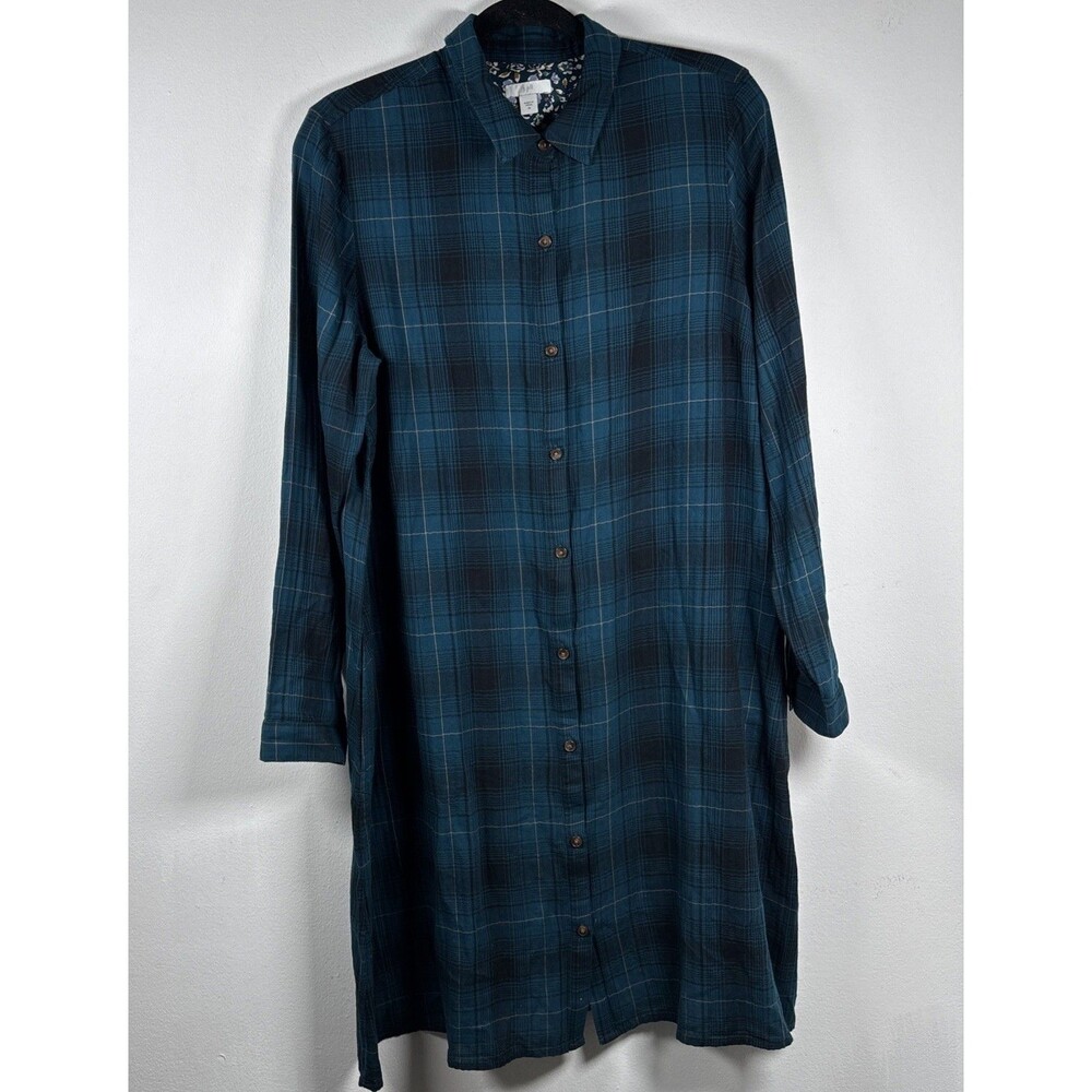 J. Jill Plaid Shirt Dress M 100% Cotton Button Front Pockets Casual cottagecore